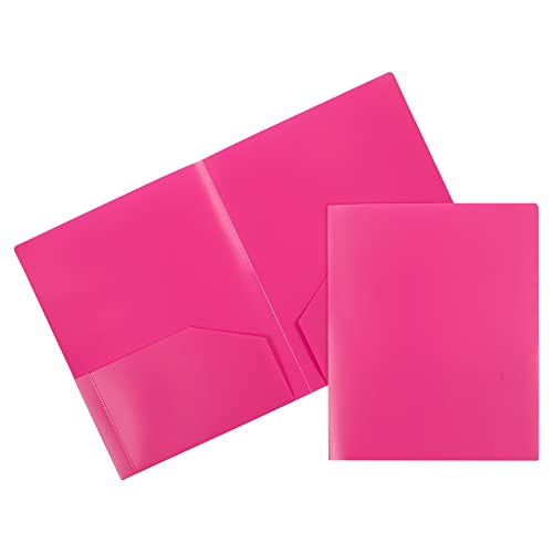 JAM PAPER Heavy Duty Plastic 2 Pocket Extra Tough School Folders - Fuchsia Hot Pink - 6/Pack - color: Fuchsia, size: 6 Per Pack