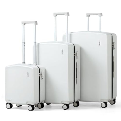 Hanke Hard Shell Luggage Sets 3 Pieces, Carry On and Checked Luggage Sets with Spinner Wheels, Durable PC Hardside Rolling Suitcase for Travel (16/24/28 Inch,Smoke White) - color: Smoke White, size: 16+24+28 Inch