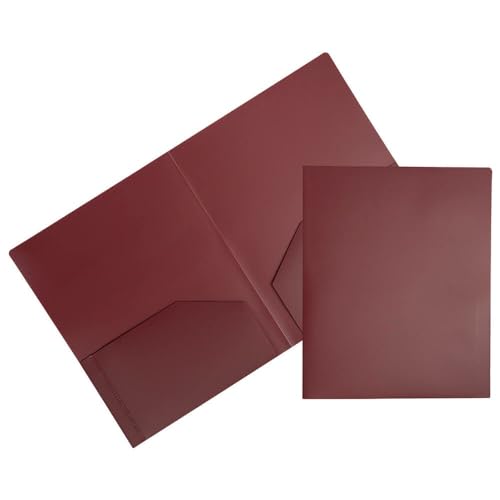 JAM PAPER Heavy Duty Plastic 2 Pocket Extra Tough School Folders - Burgundy - 3/Pack - color: Burgundy, size: 3 Per Pack
