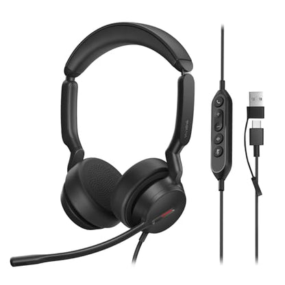 Yealink UH44 Wired USB Headset for Work, USB-C/A, 2 Noise-Canceling Mics | wired headphones with microphone for work,usb headset for pc laptop,office headset,work from home,busy light,inline controls