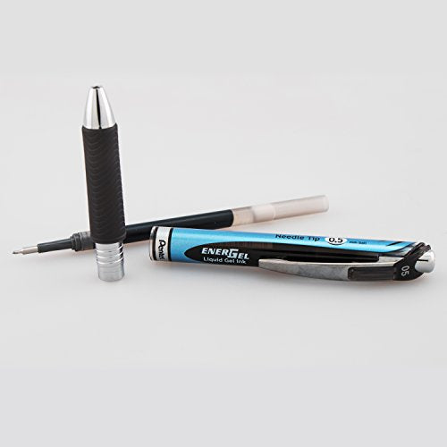 Pentel® EnerGel™ Deluxe RTX Retractable Liquid Gel Pens, Fine Point, 0.5 mm, 54% Recycled, Blue Barrel, Black Ink, Pack Of 12 Pens - color: Black, size: 12 Count (Pack of 1)