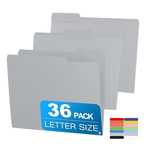 36 Packs Colored File Folders,Grey File Folders,Two Tone Color File Folder 8.5 x 11 Inch,1/3 Cut Tabs Letter Size,Manila File Folders for Office,School and Home,Organization - color: Grey, style: 36 Packs