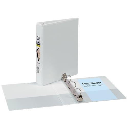 Avery® Mini Durable View 3 Ring Binder, Holds 5.5" x 8.5" Paper, 1" Round Rings, 175-Sheet Capacity, 1.4 Inch Wide Spine, 1 White Binder, Great for Home, School Supplies, Office, and More (17116) - size: 1"