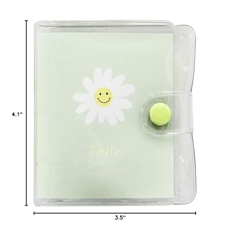 Mini Transparent 3-Ring Binder Covers Clear Soft PVC Notebook Round Ring Binder Cover Protector Snap Button Closure Loose Leaf Folder with Blank Inner Papers - color: Green