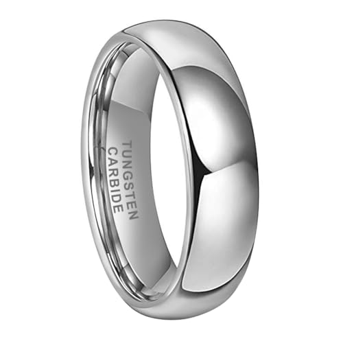 TUTISS 3mm 4mm 5mm 6mm 7mm 8mm 10mm Silver/Gold Tungsten Rings for Men Women Couple Fashion Jewelry Engagement Wedding Bands Domed Polished Comfort Fit - color: 6mm Tungsten