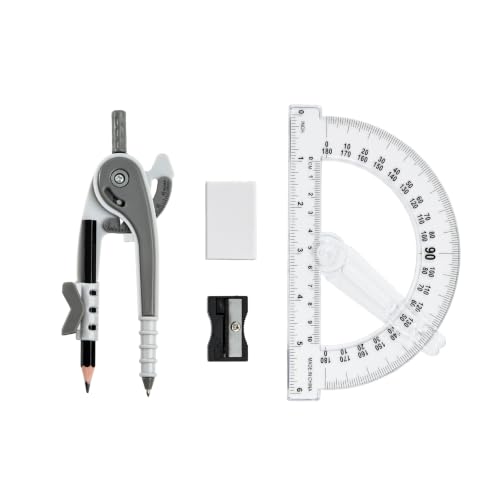 Vobou Compass and Protractor Set, 6 Inch Protractor with Swing Arm (Gray) | Compasses for Math for Drafting, Sharpener, Eraser and 180 Degree 6 Inch Clear Protractor, Easy Grip, School Supplies - color: Gray