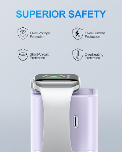 BeaSaf 36W for Apple Charging Block with Built-in Watch Charger, Foldable PD Fast Charger Block for iPhone, Dual Ports Wall Charger Compatible with Apple Watch iPhone AirPods(Purple) - color: Purple