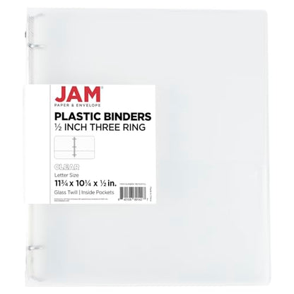 JAM PAPER Plastic 0.5 inch Binder - Clear 3 Ring Binder - Sold Individually - color: Clear, size: 0.5 inch