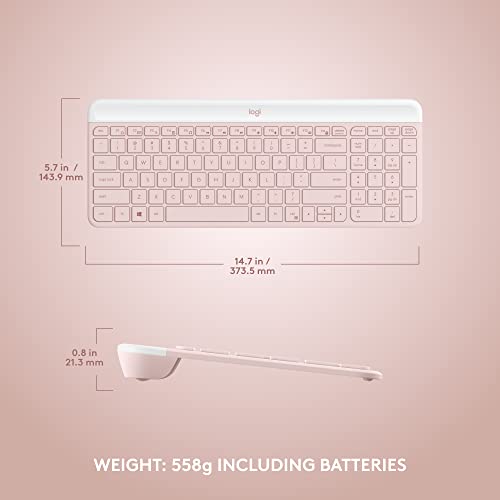 Logitech MK470 Slim Wireless Keyboard and Mouse Combo - Modern Compact Layout, Ultra Quiet, 2.4 GHz USB Receiver, Plug n' Play Connectivity, Compatible with Windows - Rose - color: Rose