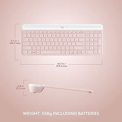 Logitech MK470 Slim Wireless Keyboard and Mouse Combo - Modern Compact Layout, Ultra Quiet, 2.4 GHz USB Receiver, Plug n' Play Connectivity, Compatible with Windows - Rose - color: Rose