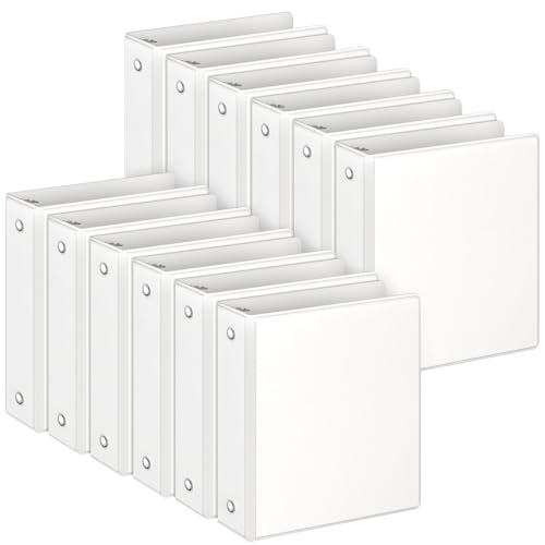 habgp 3 Ring Binders, 2" Round Rings 12 Pack, Fits for 8.5x11 Inch Paper, Clear View 2 Pocket for Customizable Covers, Three Ring for School Office Business Supplies, White, 2 Inch - size: 2 Inch