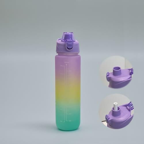 DEARART 2-Pack 32oz Purple-Mix Water Bottle & 24oz Blue Water Bottle BPA FREE Hidden Cup Mouth Has Handle Easy Carried, Suit School Office Walking Yoga Gym Working etc.