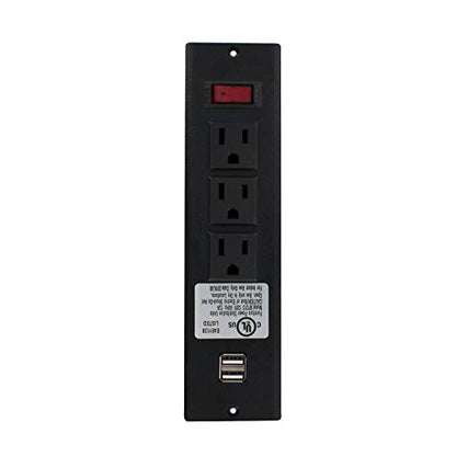 8-1/4" Long x 2-1/16" Wide Black in-Desk Power Center with 3 Outlets, 2 USB Ports with Switch - style: 3 Outlets, 2 USB Ports (with Switch)