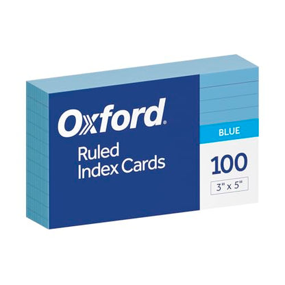 Oxford Ruled Color Index Cards, 3" x 5", Blue, 100 Per Pack (7321 BLU) - size: 100 Count (Pack of 1)