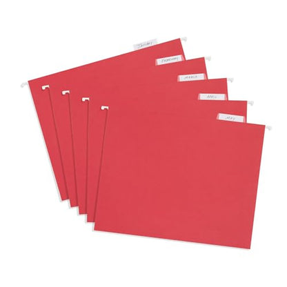 25 Blue Summit Supplies Red Hanging File Folders Letter Size – Durable 11pt Paper, Plastic Tabs and Inserts Included, Fits Standard Filing Cabinets and Desktop Organizers - color: Red