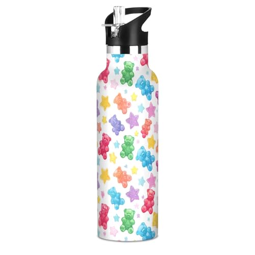 Kids Insulated Water Bottle for Boys Girls Colorful Gummy Bears Stars 20 oz Stainless Steel Travel Mug Sport Water Bottles for Gym School - color: Multi11