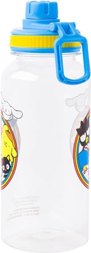 Silver Buffalo Sanrio Hello Kitty and Friends Featuring Badtz-Maru, Pompompurin, Keroppi, My Melody, Tuxedo Sam, Cinnamoroll, and Chococat Plastic Bottle with Sticker Set, 32 Ounces | Badtz-Maru, Pompompurin, Keroppi, My Melody, Tuxedo Sam, Cinnamoroll, C
