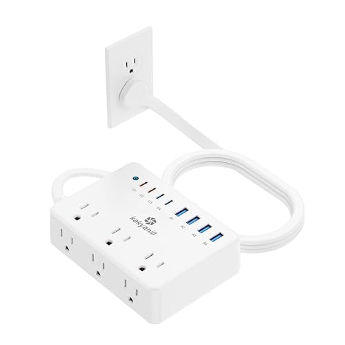 Kakyanill 100W Charging Station, 6 AC Outlets 8 USB Power Strip with 2000J Surge Protector, 5ft Flat Plug Extension Cord, Compact for Desk Home Office Dorm, White - color: White