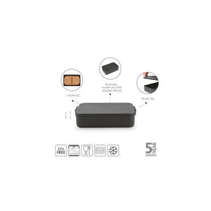 Brabantia Make & Take Large Lunch Box (Dark Gray) BPA-Free, Airtight Snap Locks, Microwave & Freezer Safe, Travel Meal Prep Container, 68oz - color: Dark Gray, style: Large Lunch Box