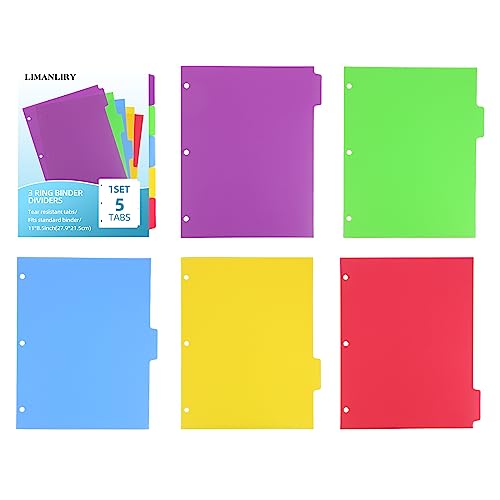 Colorful Binder Dividers with Tabs,Plastic Index with 5-Tabs,for 3 Ring Binder,6 Sets - style: 6 SETS 5 TAB