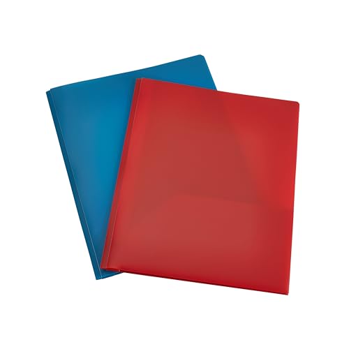 Amazon Basics Heavy Duty Plastic Folders with 2 Pockets for Letter Size Paper, Red and Blue, 2-Pack - size: 2-Pack, style: 2 Pockets