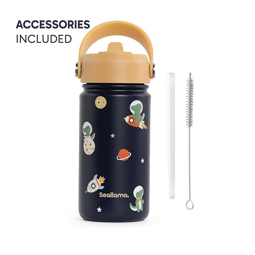 Seallama. Kids Water Bottle -14 oz Stainless Steel Tumbler with Straw Lid, Vacuum Insulated Double Wall Travel Cup, Leak-Proof Reusable Drink Bottle for School & Everyday Hydration - color: Cosmo Croc