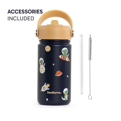 Seallama. Kids Water Bottle -14 oz Stainless Steel Tumbler with Straw Lid, Vacuum Insulated Double Wall Travel Cup, Leak-Proof Reusable Drink Bottle for School & Everyday Hydration - color: Cosmo Croc