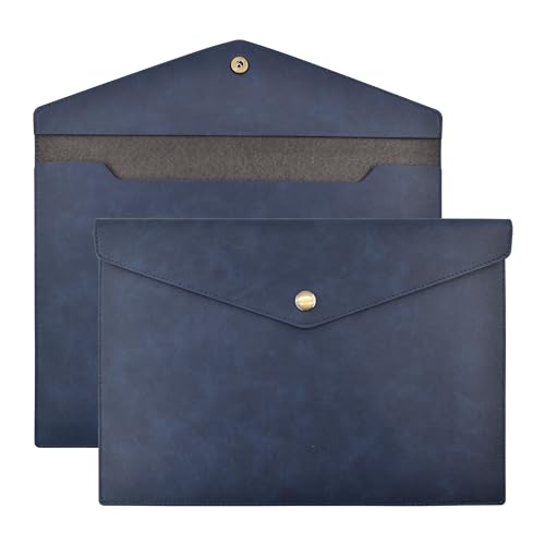 VANRA 1 Piece PU Leather File Folders A4 Document Holder File Envelope Waterproof Portfolio Filing File Organizer for Letter Size with Snap Button Closure (Navy Blue) - color: Navy Blue