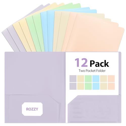 Plastic Folders with Pockets, 2 Pocket Folders for Letter Size 8.5 x 11 Paper, 6 Rainbow Colors, Colored School Folders with Business Card Slot, Back to School Supplies for Students, Office - color: Pastels Colors, style: 12-Pack