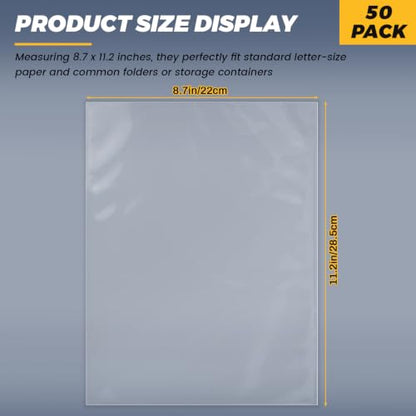 50 Pcs Crystal Clear Sheet Protectors, Letter Size 8.5" x 11" Plastic Paper Sleeves, Page Sleeve Protectors for Paper Document Artwork Photos, No Holes, 4mil