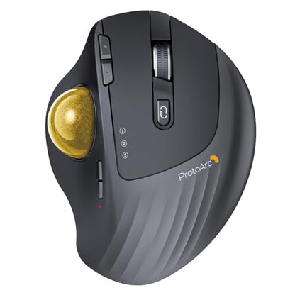 ProtoArc Wireless Trackball Mouse, EM01 NL Ergonomic Bluetooth Rollerball Thumb Rechargeable Computer Laptop Mouse, Adjustable Angle & 3 Device Connection for PC, Mac, Windows-Gold Ball - color: Gold Ball
