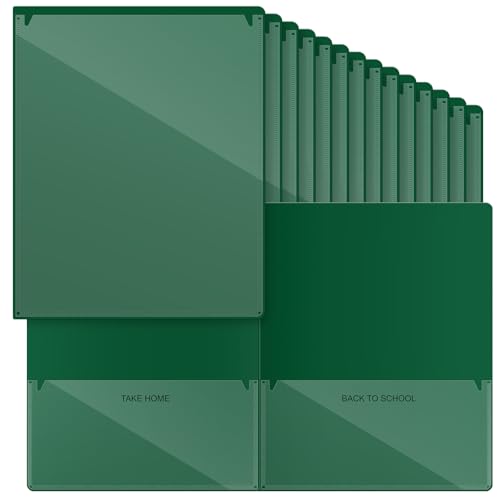 Henoyso 48 Pcs Plastic Take Home Folders with 2 Pockets Parent Teacher Classroom Communication Homework Folder for Students Parent Teacher Connector(Dark Green) - color: Dark Green