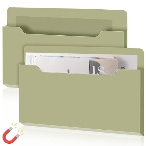 Feifeiya 2 Pcs Magnetic File Folder Wall Hanging Holder Large Pocket Paper Magazine Mail Organizer for Refrigerator Classroom Locker Whiteboard(Horizontal,Sage Green,13.8 x 8.3 Inches) - color: Sage Green, size: 13.8 x 8.3 Inches, style: Horizontal