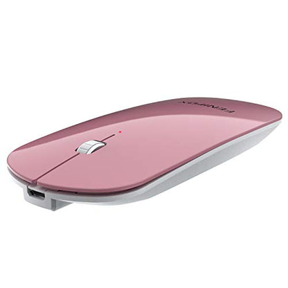 FENIFOX Bluetooth Mouse Slim, Whisper-Quiet Mini Flat Portable Mobile Mice Rechargeable Compatible with Laptop,PC,Android Windows Tablet (Rose Gold) - color: pink