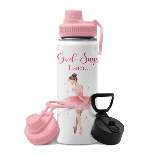 Christian Ballet Gift for Women Girl - God Says I Am Gifts Water Bottle 18oz - Religious Presents for Women, Ballet Themed Gifts for Cute Dancer Girls - Faith Bible Verse Tumbler for Ballerina - color: Christian