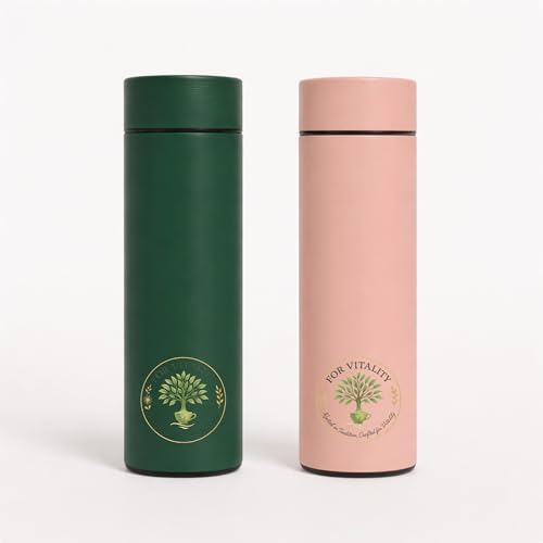 Pack of 2 Insulated Stainless Steel Water Bottle, 16 oz, medical grade 316 Stainless Steel, BPA-Free, Forest Green and Blush Pink