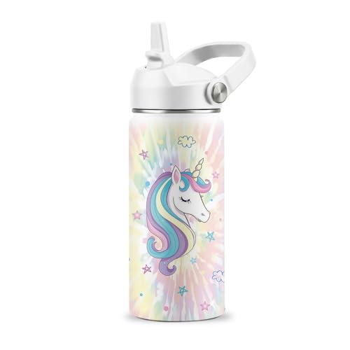 Cute Water Bottle with Straw Lid, 16 oz Unicorn Water Bottle, Stainless Steel Insulated Tumbler, Cute Animals Cups Gifts for Birthday Christmas - color: Unicorn