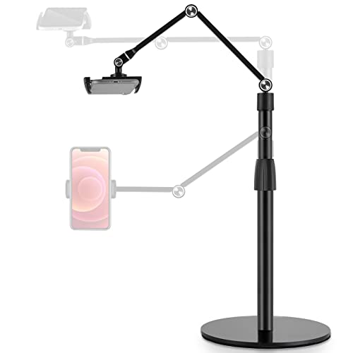 Viozon Tablet Phone Overhead Stand, Height & 360 Degree Angle Adjustable, Aluminum Desktop Stand, Compatible with 3.5-11" Cellphone or Tablet Such as iPhone iPad Pro Air Mini, Samsung, Nexus(AP-4P-B) - color: Black