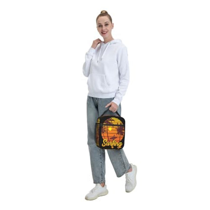 Surfing Sunset Palm Tree Lunch Bag 10In | Insulated Lunch Box Reusable Tote Bag For Picnic Office For Women Men - color: Style 8