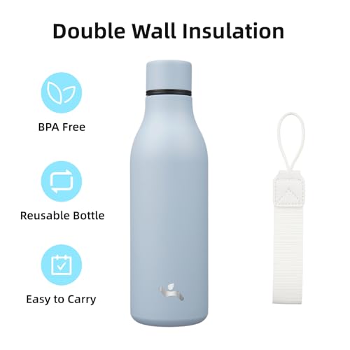 Konokyo Insulated Water Bottle with Strap,18 oz Double Wall Stainless Steel Vacuum Bottles Metal Water Flask,Candy Blue - color: Candy Blue, size: 18 Ounces