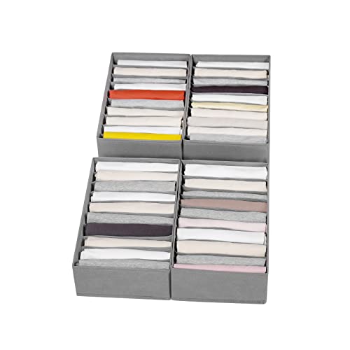4 Packs T-shirt Drawer Organizers for Clothing,10 Grids Compartment Wardrobe Storage Box, Washable Clothes Organizer for Folded Clothes, T-shirt, Legging, Silk Scarve - color: Grey, size: 10 GRIDS-SMALL SIZE