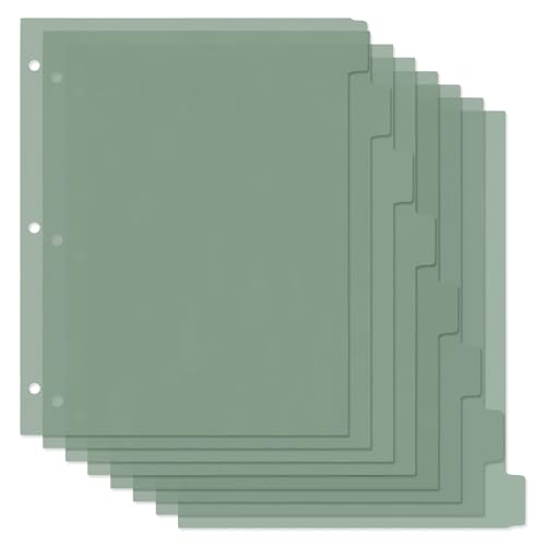 Buqoo 3 Ring Binder Dividers with 8 Reusable Tabs - Sturdy Green Plastic Index Dividers, Letter Size 8.4"x10.9" for School, Office, Planner & Journal - color: Green
