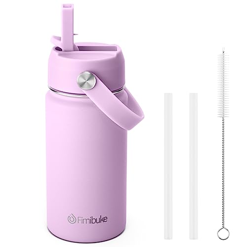 Fimibuke Kids Insulated Water Bottle, 14oz BPA FREE 18/8 Stainless Steel Travel Tumbler Double Wall Vacuum Leak Proof Kids Cup with Straw Metal Water Bottle for School Boys Girls(1 Pack, Lilac) - color: B14. Lilac