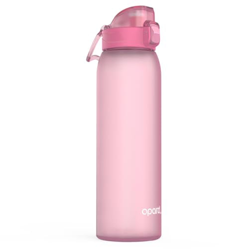 Opard Zip 32oz Plastic Water Bottle Dishwasher Safe, Leakproof Flip-Top Lid, BPA Free Tritan, Wide Mouth Reusable Sports Water Bottle for Gym Hiking Commuting Outdoor Travel and School - color: Sakura Pink, style: 32 Ounces