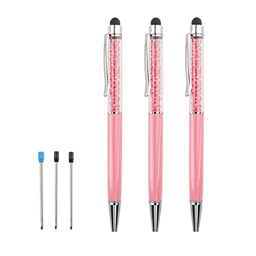 Bling Ballpoint Pens Crystal Diamond Pen Capacitive Touch Screen Stylus with Replacement Refills Rubber Tips for iPhone iPad Kindle Touchscreen Devices 3Pcs Writing Pen (Pink) - color: pink