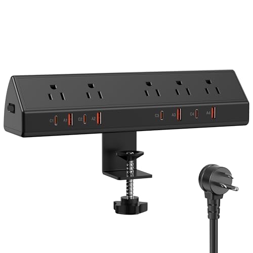 Jgstkcity Desk Clamp Power Strip,Edge Mount,4 USB C,65W,1200J,Black | 4 USB-C Ports,Fit 1.96'' Tabletop,1875W Extension Cord,ETL Listed,Outlet Extender Desk Organizer,Office,Gaming,Dorm - color: Black, size: 6 FT
