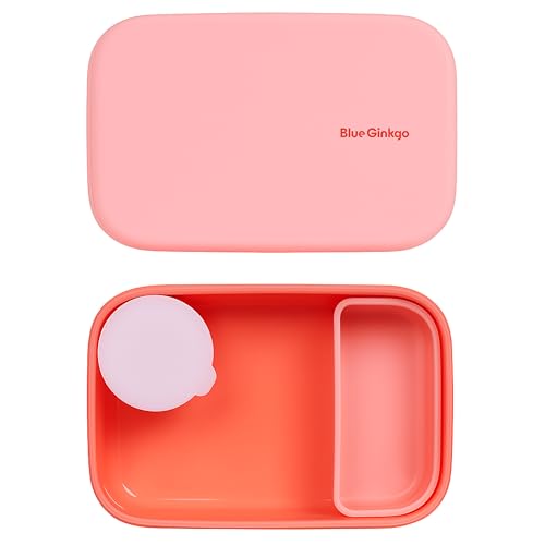 BLUE GINKGO Bento-Style Silicone Lunch Box Set, Coral, Made in Korea | Leak-Resistant. Microwave Safe. Dishwasher Safe. - color: Coral