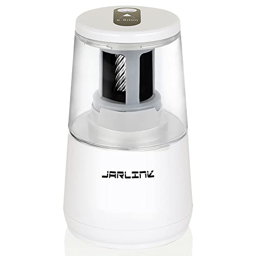 JARLINK Electric Pencil Sharpener, Heavy Duty Helical Blade, Auto Stop | Suitable for No.2/Colored Pencils(6-8mm), Dual Power AC Adapter/Battery Operated in School Classroom Office Home, White - color: White