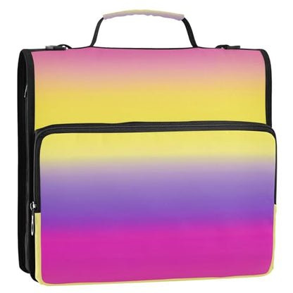 Pink Yellow Gradient Zipper Binder 3 Ring 1.5 Inch School Binder Organizer with Shoulder Strap Handle File Folder Pockets Large Capacity Students Girl Boy Men Office Work - color: Pink Yellow Gradient