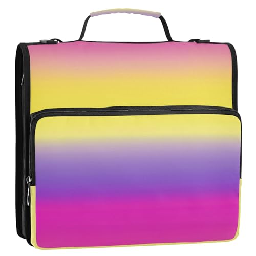 Pink Yellow Gradient Zipper Binder 3 Ring 1.5 Inch School Binder Organizer with Shoulder Strap Handle File Folder Pockets Large Capacity Students Girl Boy Men Office Work - color: Pink Yellow Gradient